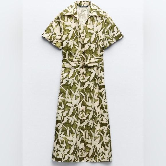 Zara Olive and Cream Midi Dress - Picture 1 of 6